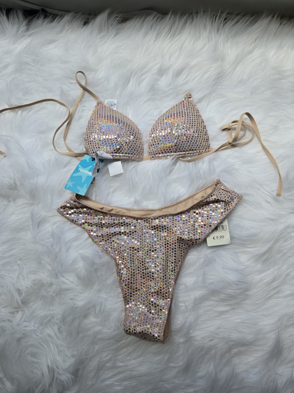 Sequin Embellished Bikini Set in Nude Pink